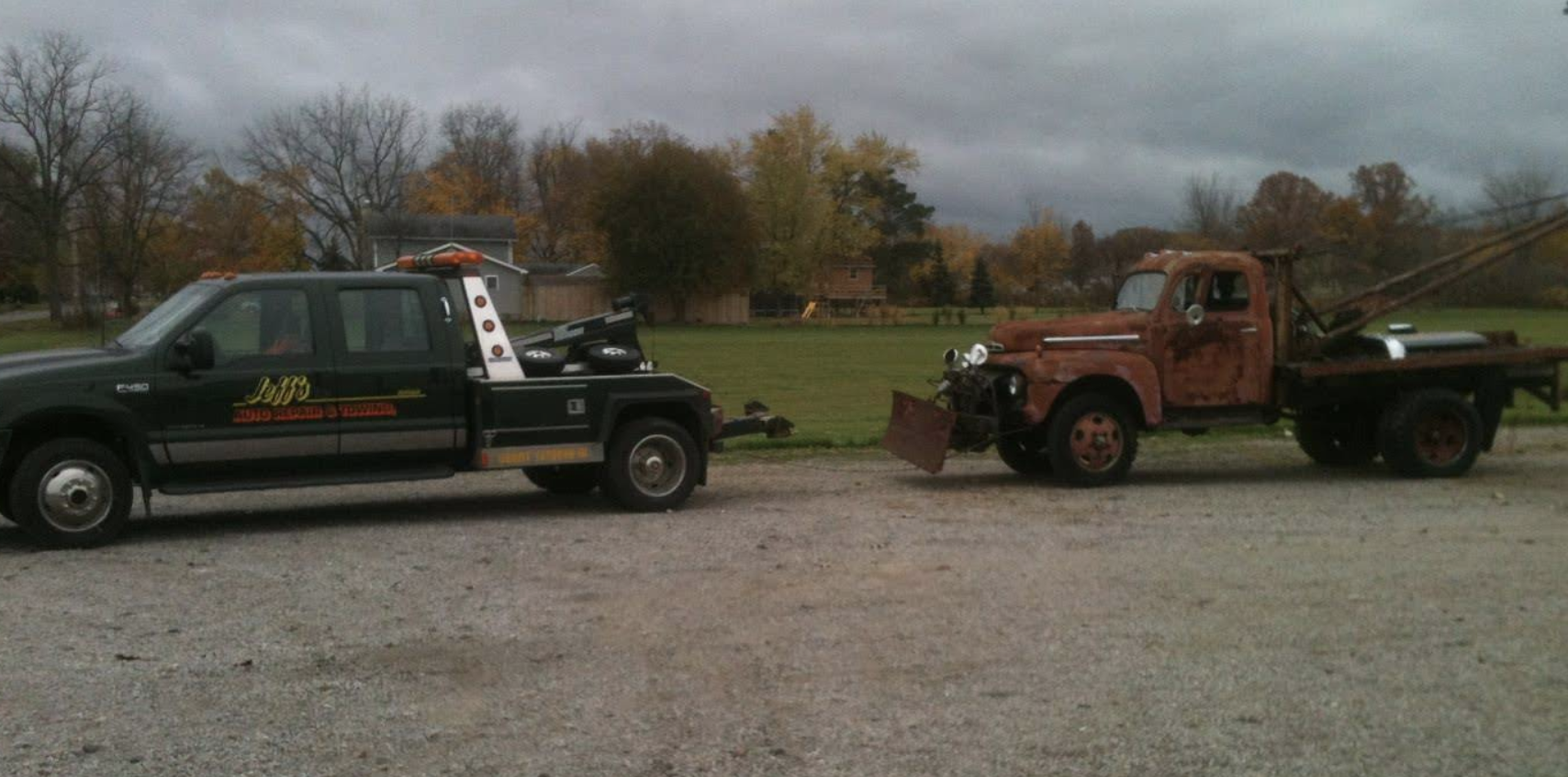 Jeff's tow truck recovering a vehicle near Auburn, Indiana
